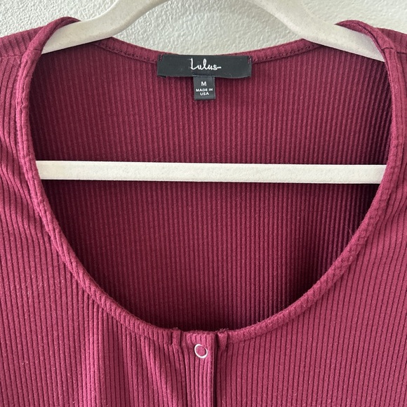 Lulu's Go Beyond Basic Burgundy Ribbed Snap Front Bodycon Mini Dress - Picture 7 of 9